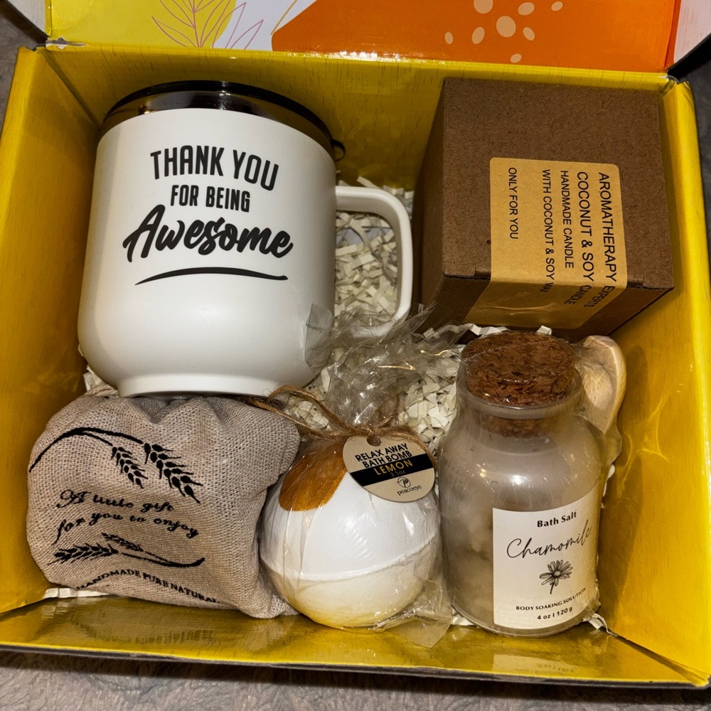 Self-Care Gift Set | Insulated Mug, Candle, Bath & Spa Bundle (New)